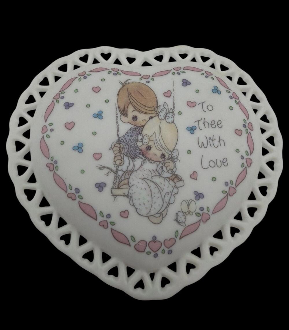 1991 Precious Moments "To Thee With Love" Heart Trinket Box Valentines Day Gift